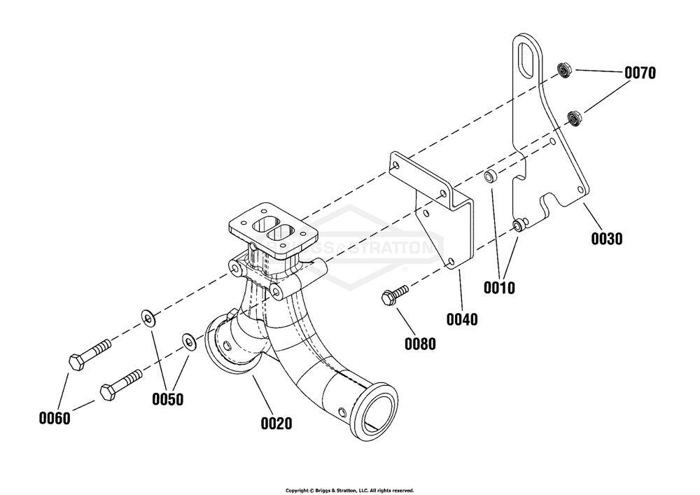 Engine Group - Turbo Exhaust Adapter Diagram and Parts List for 080015-02  Briggs and Stratton Generator